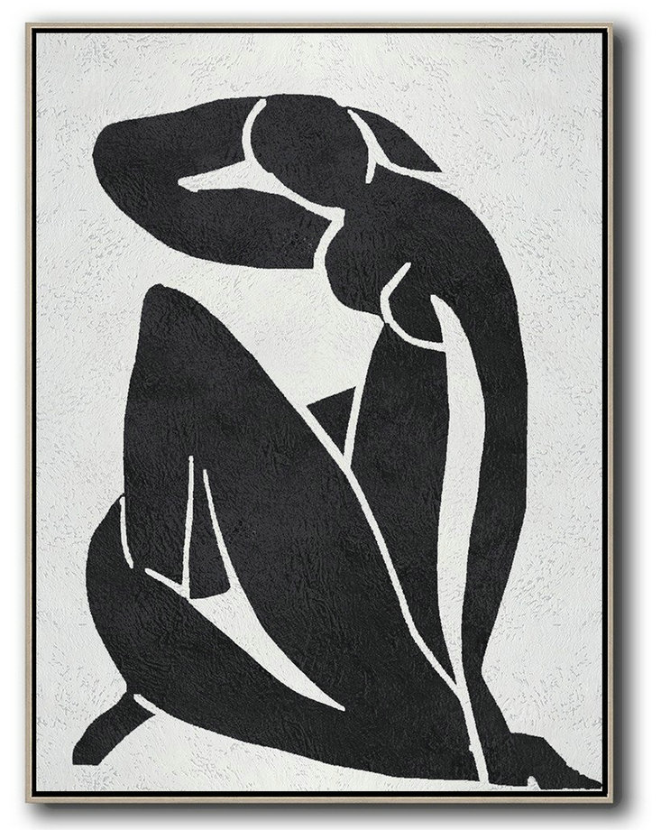 Abstract Art Decor Large Canvas Painting,Black And White Minimal Painting On Canvas - Canvas Artwork For Sale